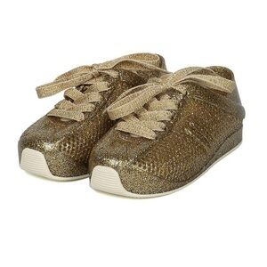 Mini Melissa new girl love system perforated Gold glass lace up sneakers Sz 8